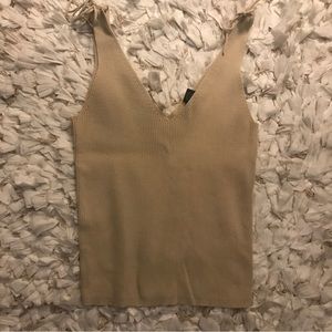 Express Beige Ribbed Tie Strap Tank Top